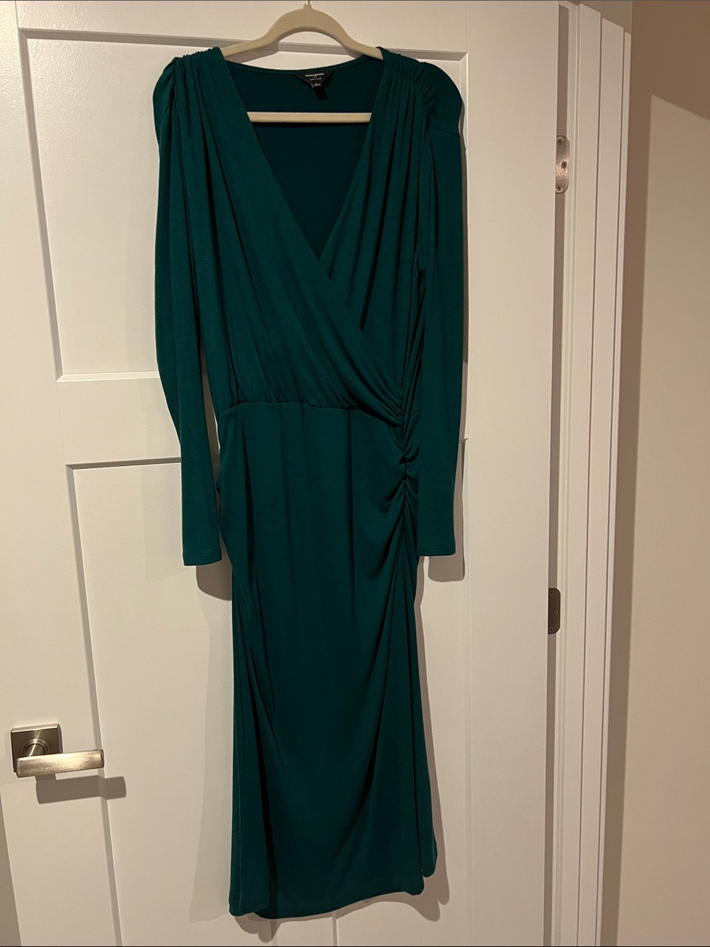 Banana Republic Factory Long Sleeve Wrap Midi Dress in Teal Green
